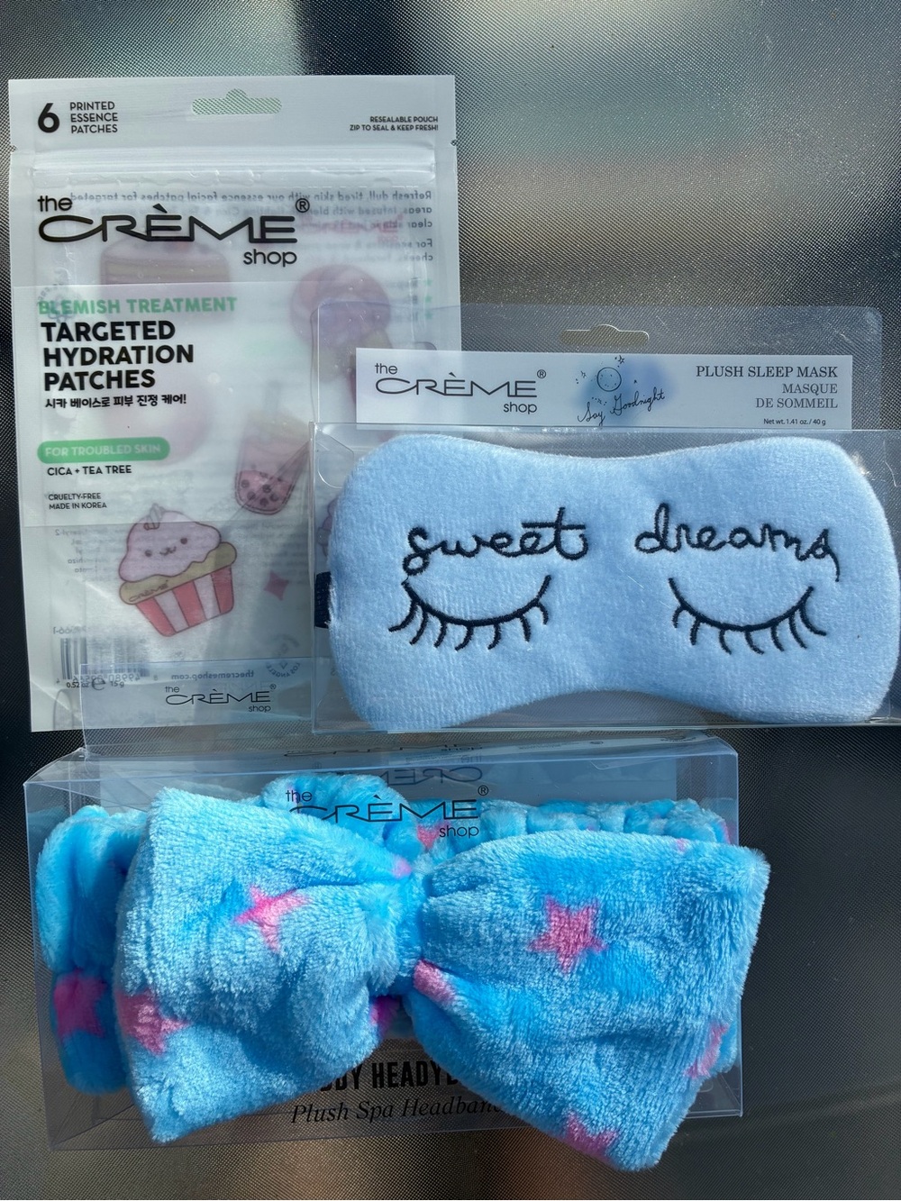 The Crème Shop Sleep Mask, Spa Headband & Skincare Patches Bundle